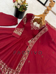 Elegant Embroidered Sequence Anarkali Gown Set with Dupatta