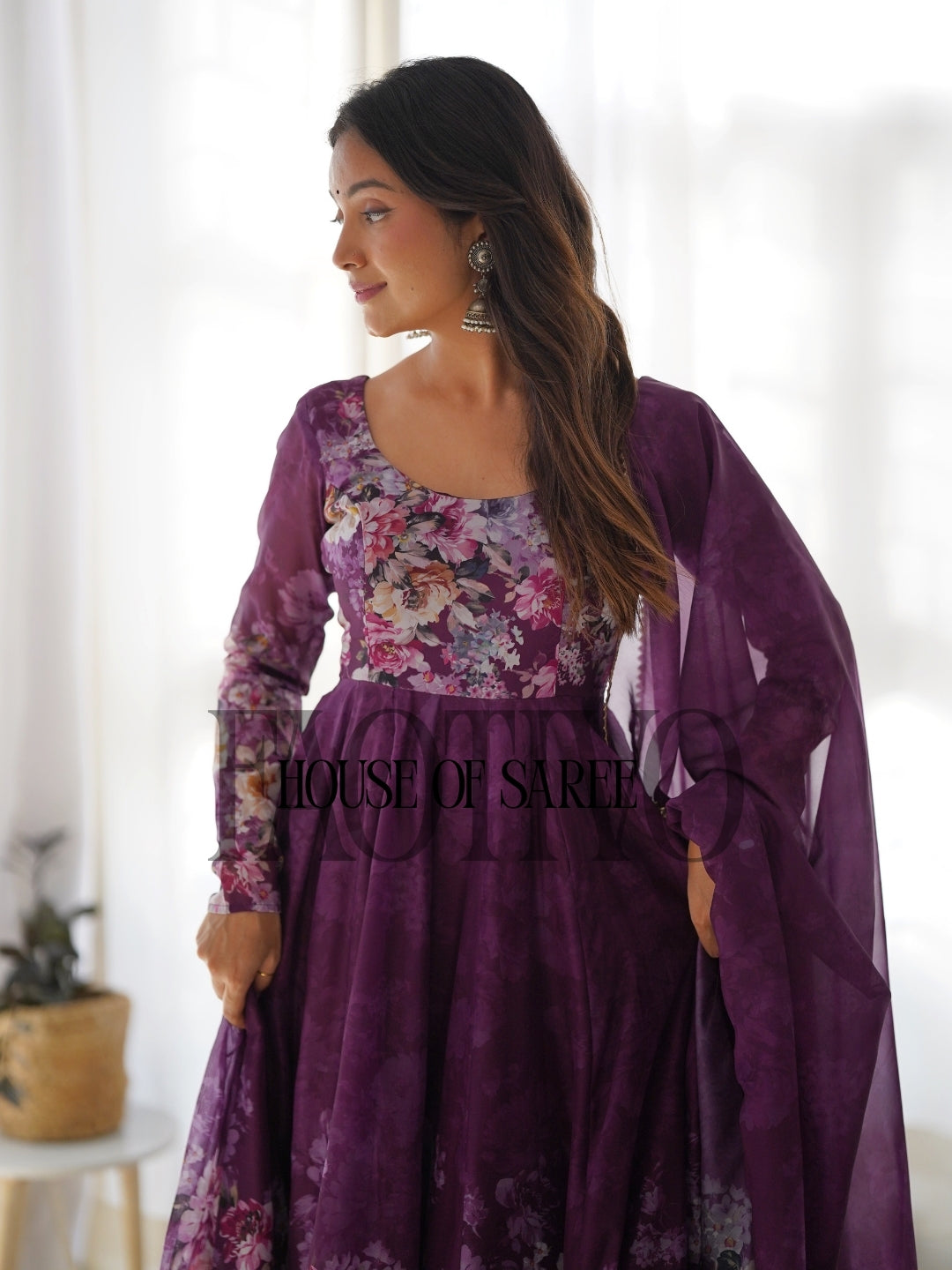 FAOTIVO Pure Organza Silk Anarkali Gown Set