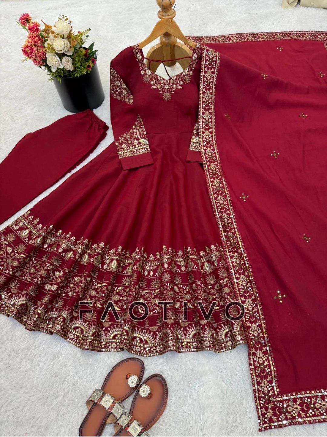 Elegant Embroidered Sequence Anarkali Gown Set with Dupatta