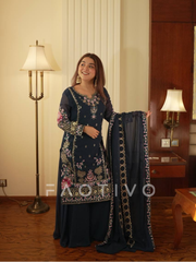 Sequin Embroidered Faux Georgette Sharara-Pair
