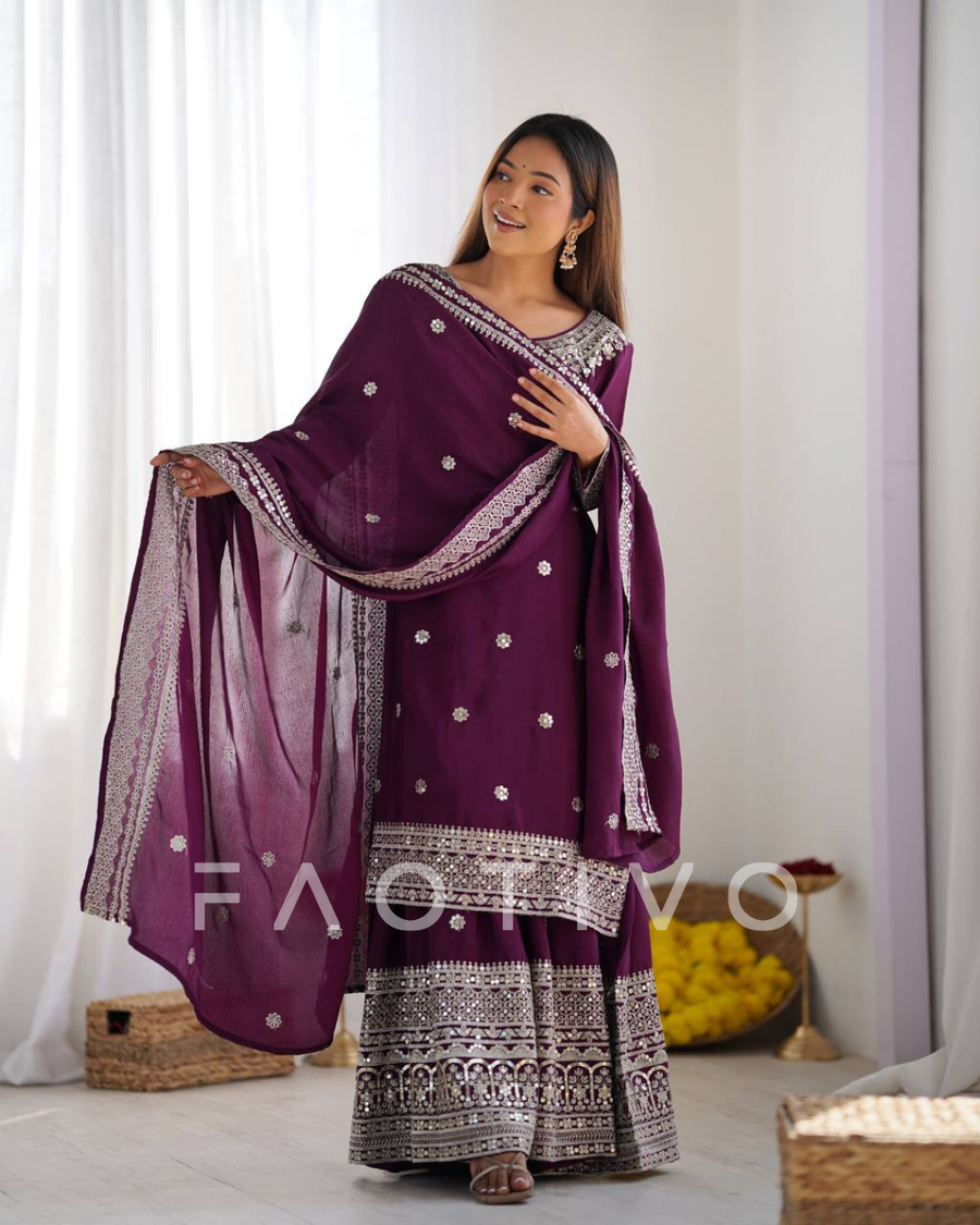 New Designer Party Wear Top–Plazzo–Dupatta Set