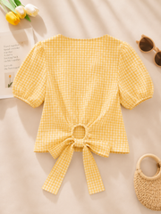 Yellow Checked Cotton Crop Top