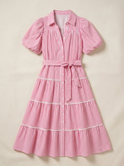 Pink Striped Fit & Flare Maxi Dress