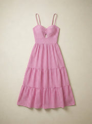 Pink Fit & Flare Cotton Maxi Dress