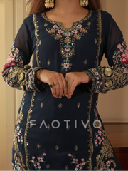 Sequin Embroidered Faux Georgette Sharara-Pair
