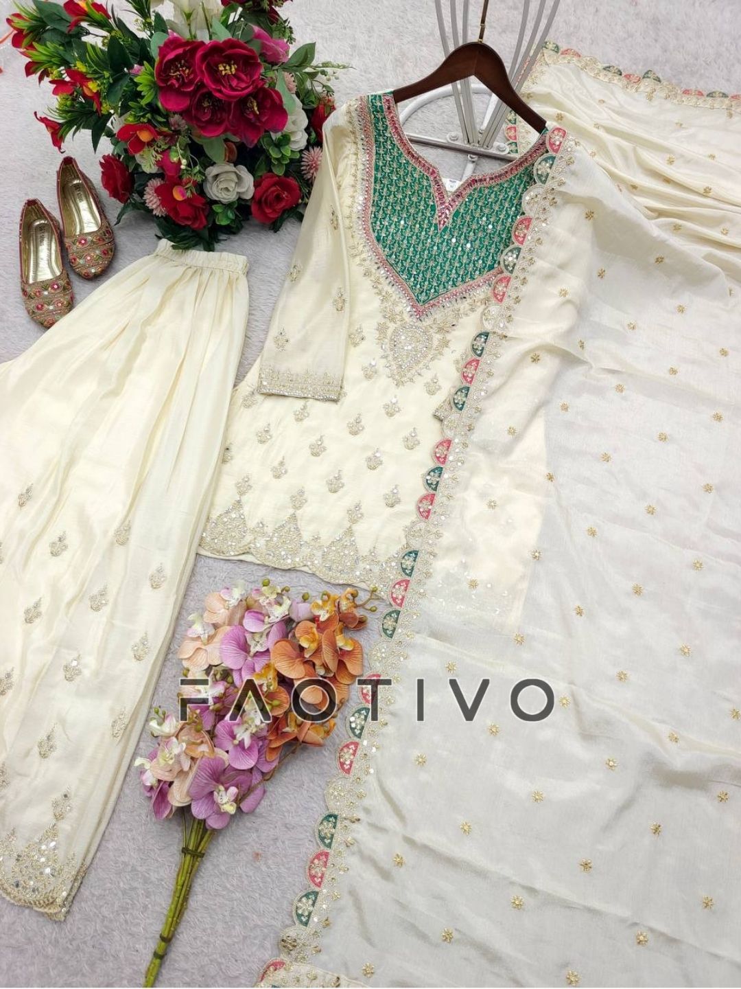 Chinon Silk Sharara Suit with Dupatta