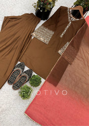 Satin Silk Embroidered Suit Set for Women