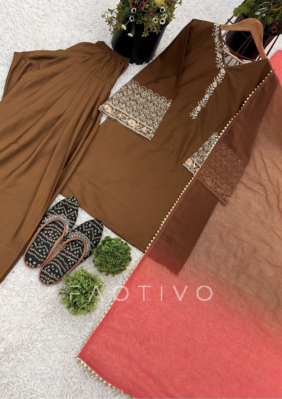 Satin Silk Embroidered Suit Set for Women