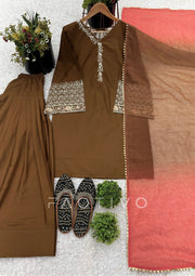 Satin Silk Embroidered Suit Set for Women