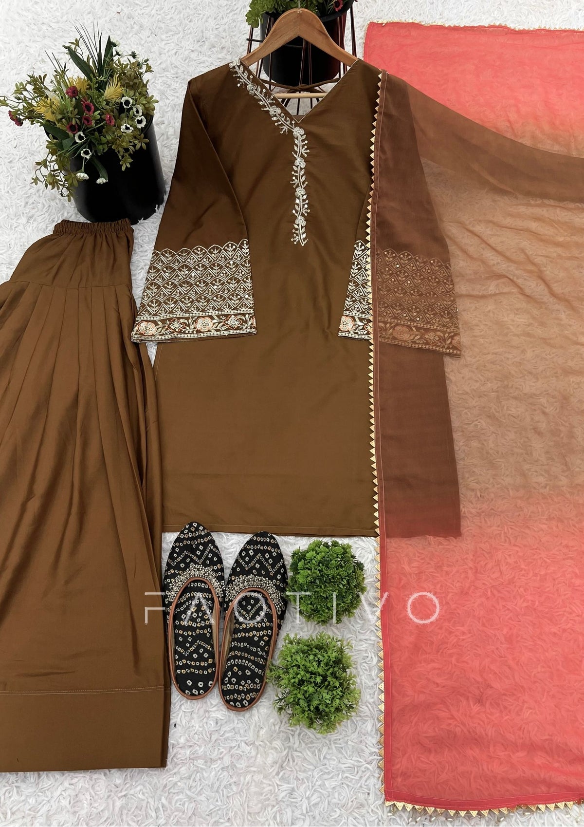 Satin Silk Embroidered Suit Set for Women
