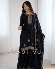 Women’s Heavy Pure Soft Crunchy Silk Kurta Sharara Set
