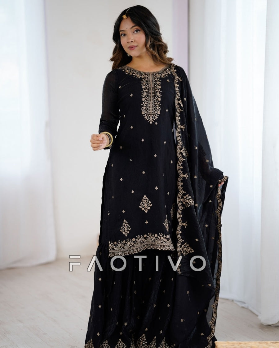 Women’s Heavy Pure Soft Crunchy Silk Kurta Sharara Set