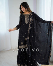 Women’s Heavy Pure Soft Crunchy Silk Kurta Sharara Set