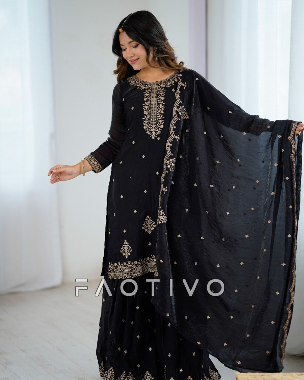 Women’s Heavy Pure Soft Crunchy Silk Kurta Sharara Set