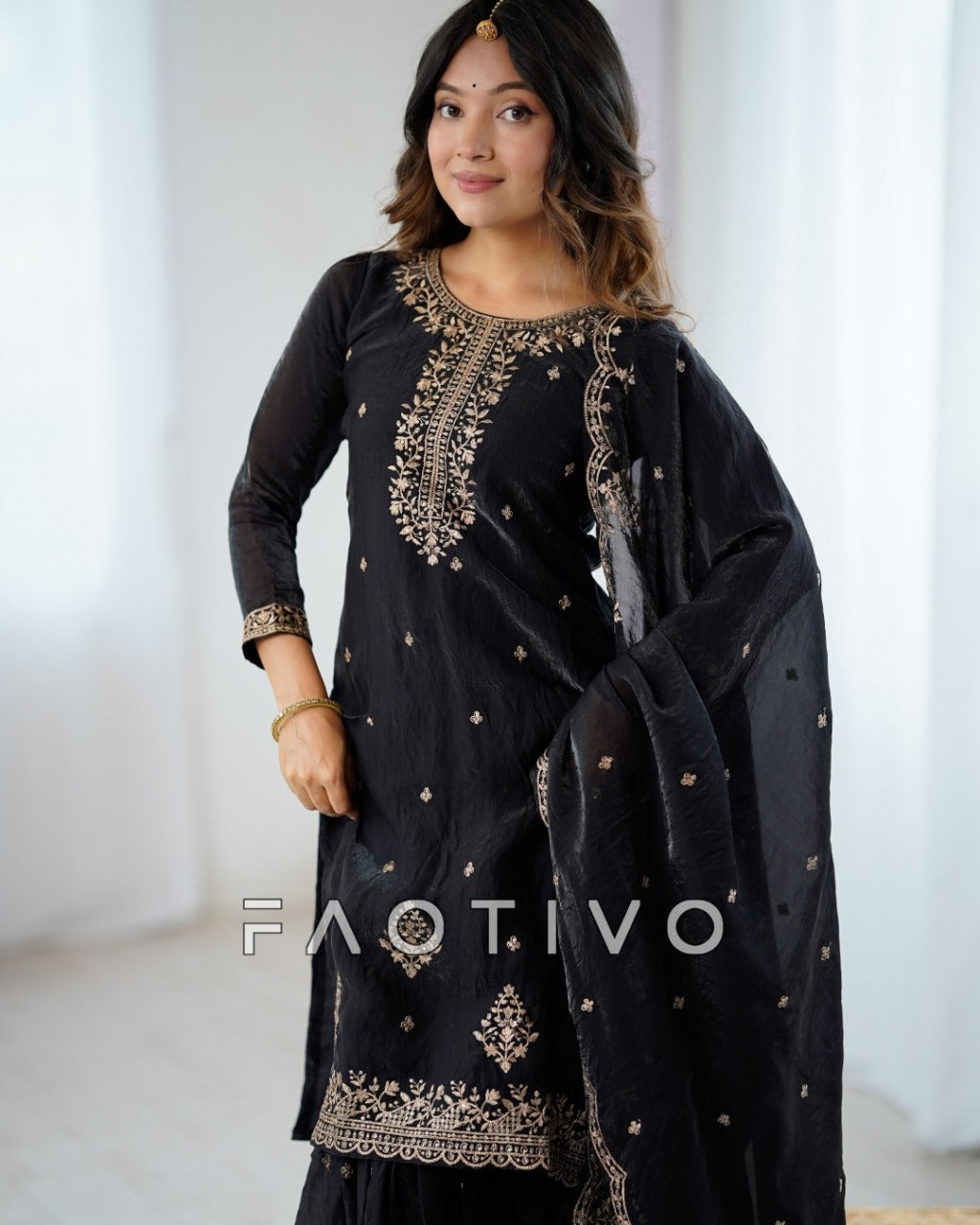 Women’s Heavy Pure Soft Crunchy Silk Kurta Sharara Set