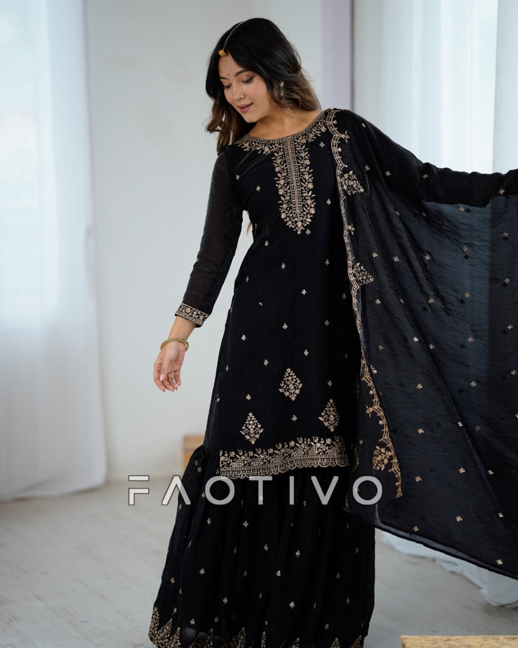 Women’s Heavy Pure Soft Crunchy Silk Kurta Sharara Set
