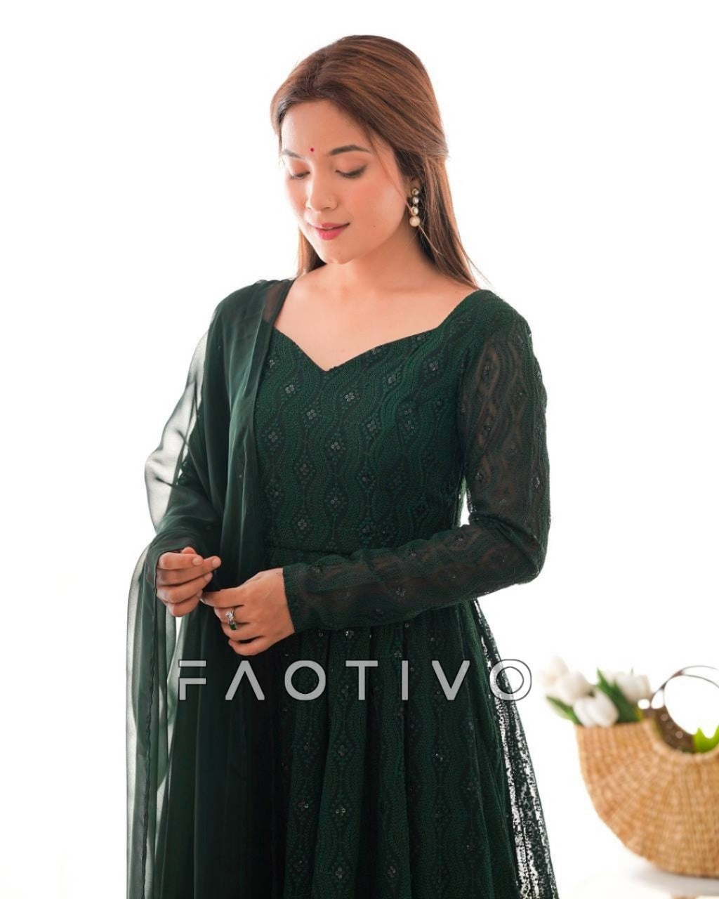 Heavy Pure Soft Fox Georgette Lucknowi Sequin Work Anarkali Set
