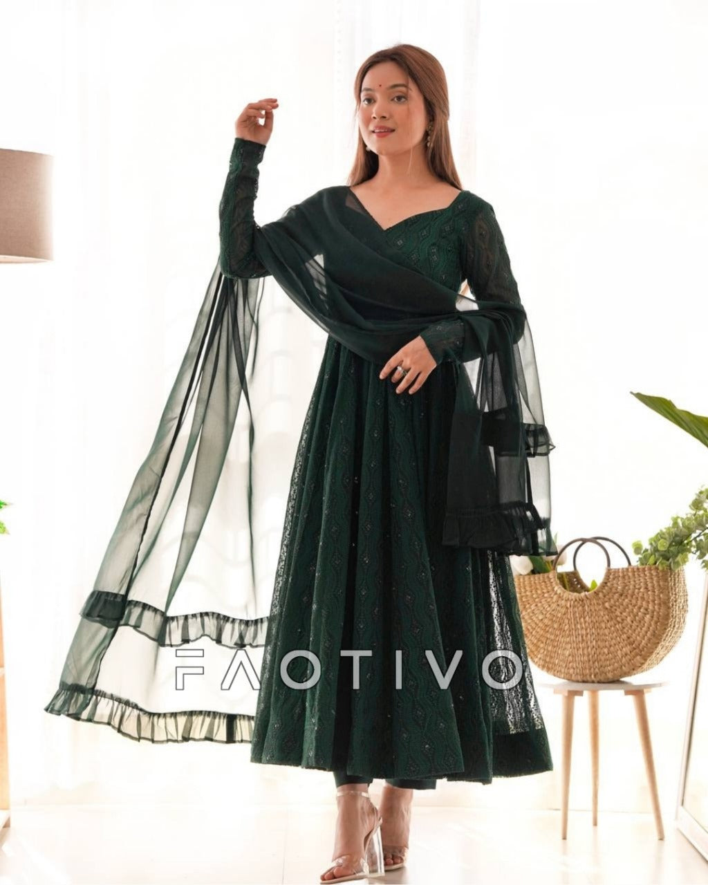 Heavy Pure Soft Fox Georgette Lucknowi Sequin Work Anarkali Set