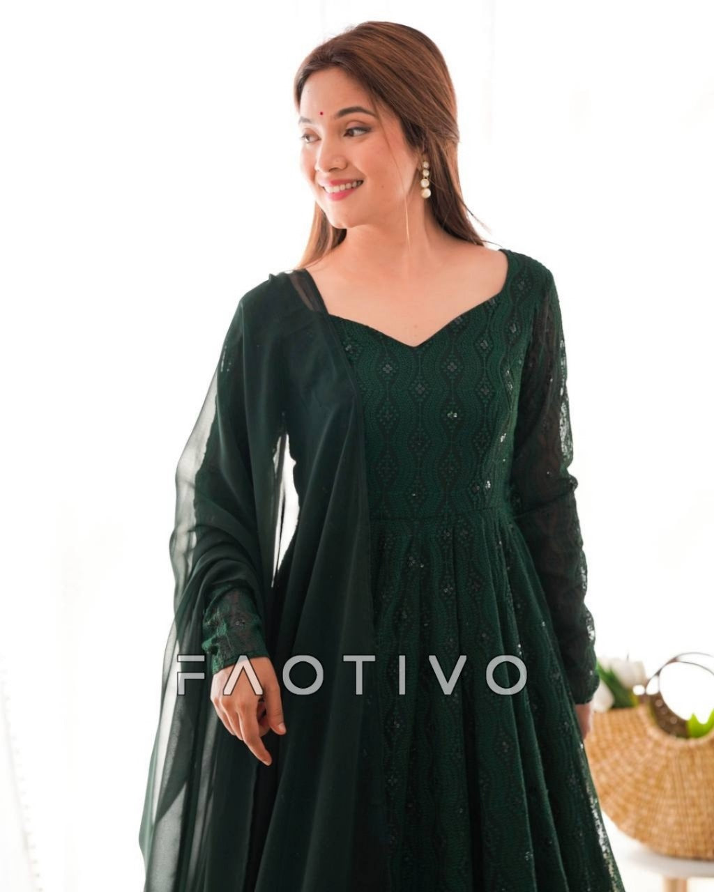 Heavy Pure Soft Fox Georgette Lucknowi Sequin Work Anarkali Set