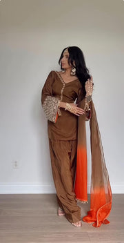 Satin Silk Embroidered Suit Set for Women