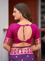 Deep Purple & Magenta Pink Woven Jacquard Silk Saree with Blouse Piece