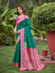 Teal Green & Rani Pink Designer Saree