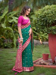 Teal Green & Rani Pink Designer Saree