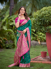 Teal Green & Rani Pink Designer Saree