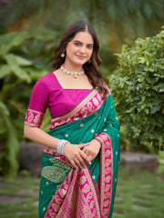 Teal Green & Rani Pink Designer Saree