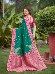 Teal Green & Rani Pink Designer Saree