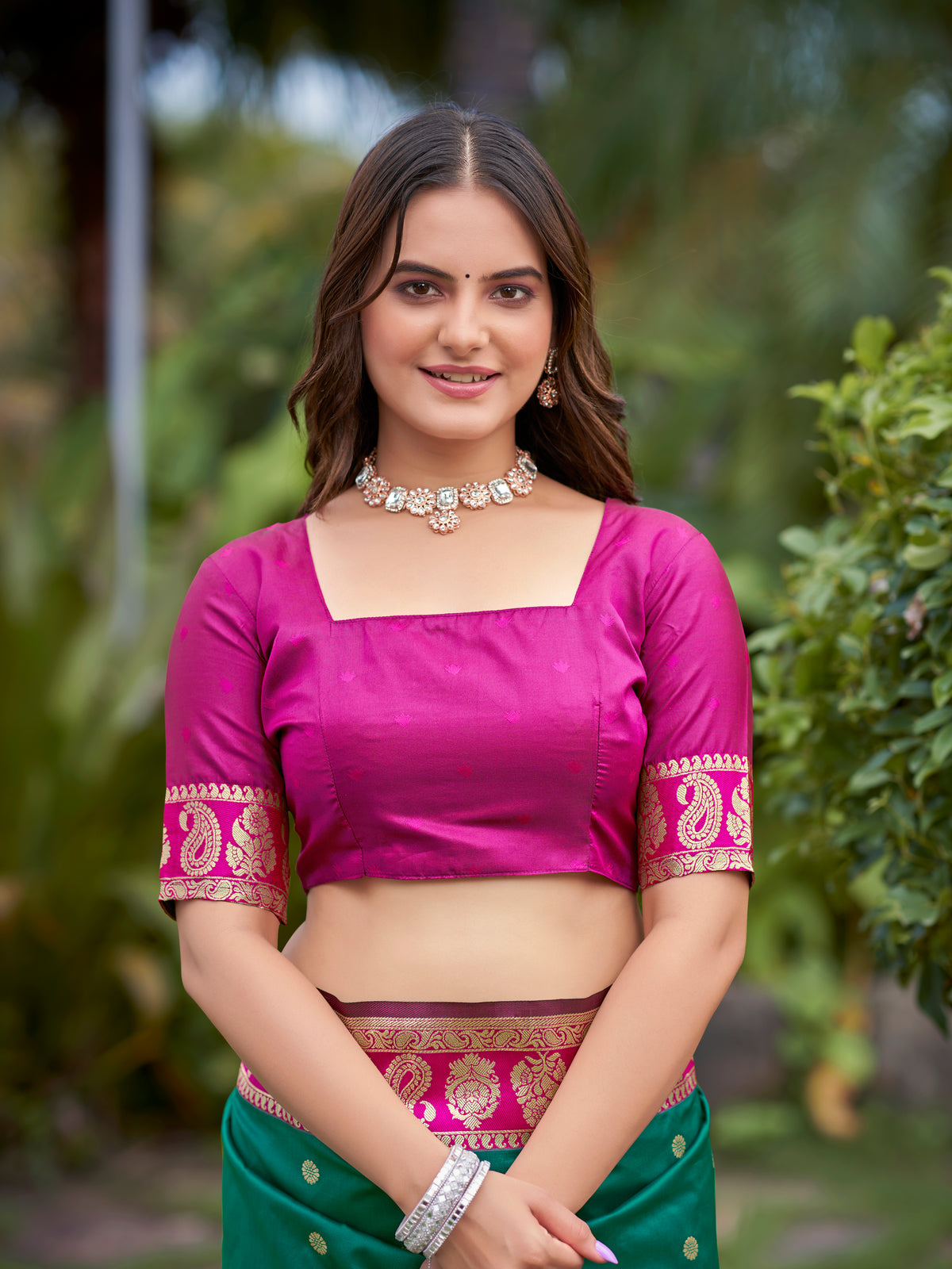 Teal Green & Rani Pink Designer Saree