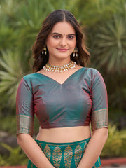 Rani Pink & Peacock Green Woven Jacquard Silk Saree with Blouse Piece