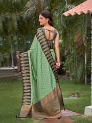 Sea Green & Charcoal Grey Woven Jacquard Silk Saree with Blouse Piece