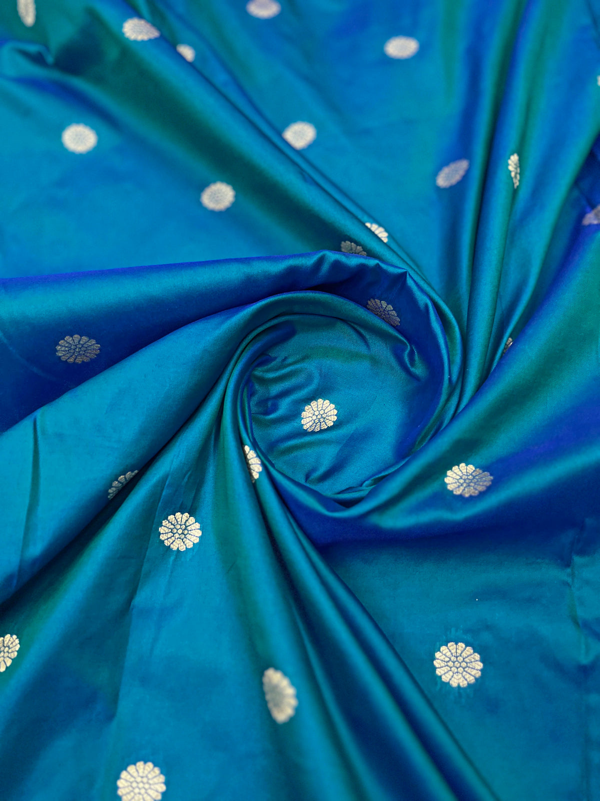 Teal Blue Kanjivaram Style Silk Saree with Pink Gold Zari Border