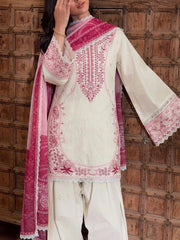 Women’s White Satin Rayon Embroidered  Farshi Palazzo Suit Set