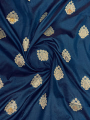 Royal Navy Blue & Gold Zari Woven Jacquard Silk Saree with Blouse Piece
