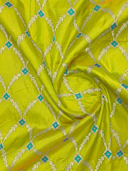 Lime Green & Peacock Teal Blue Woven Jacquard Silk Saree with Blouse Piece