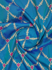 Peacock Blue & Purple Pink Woven Jacquard Silk Saree with Blouse Piece