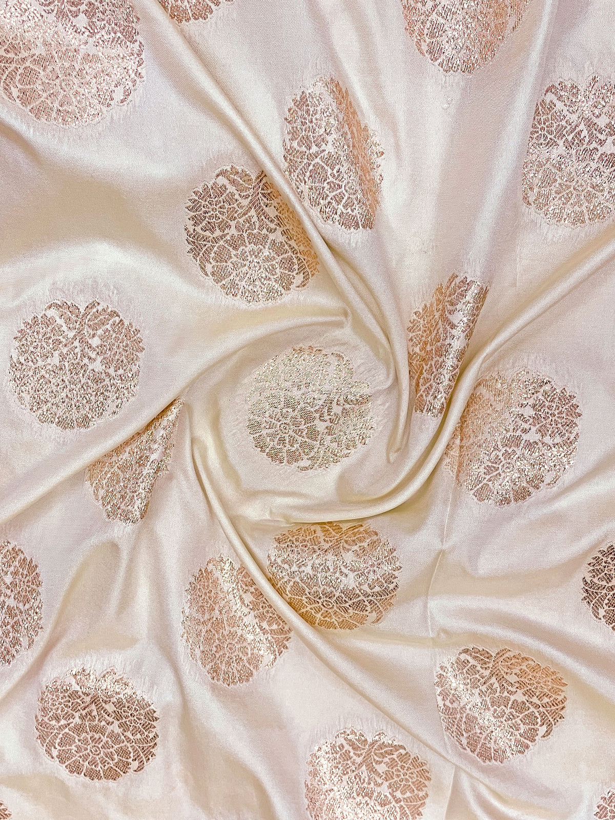 Off-White & Beige Cream Woven Jacquard Silk Saree with Blouse Piece