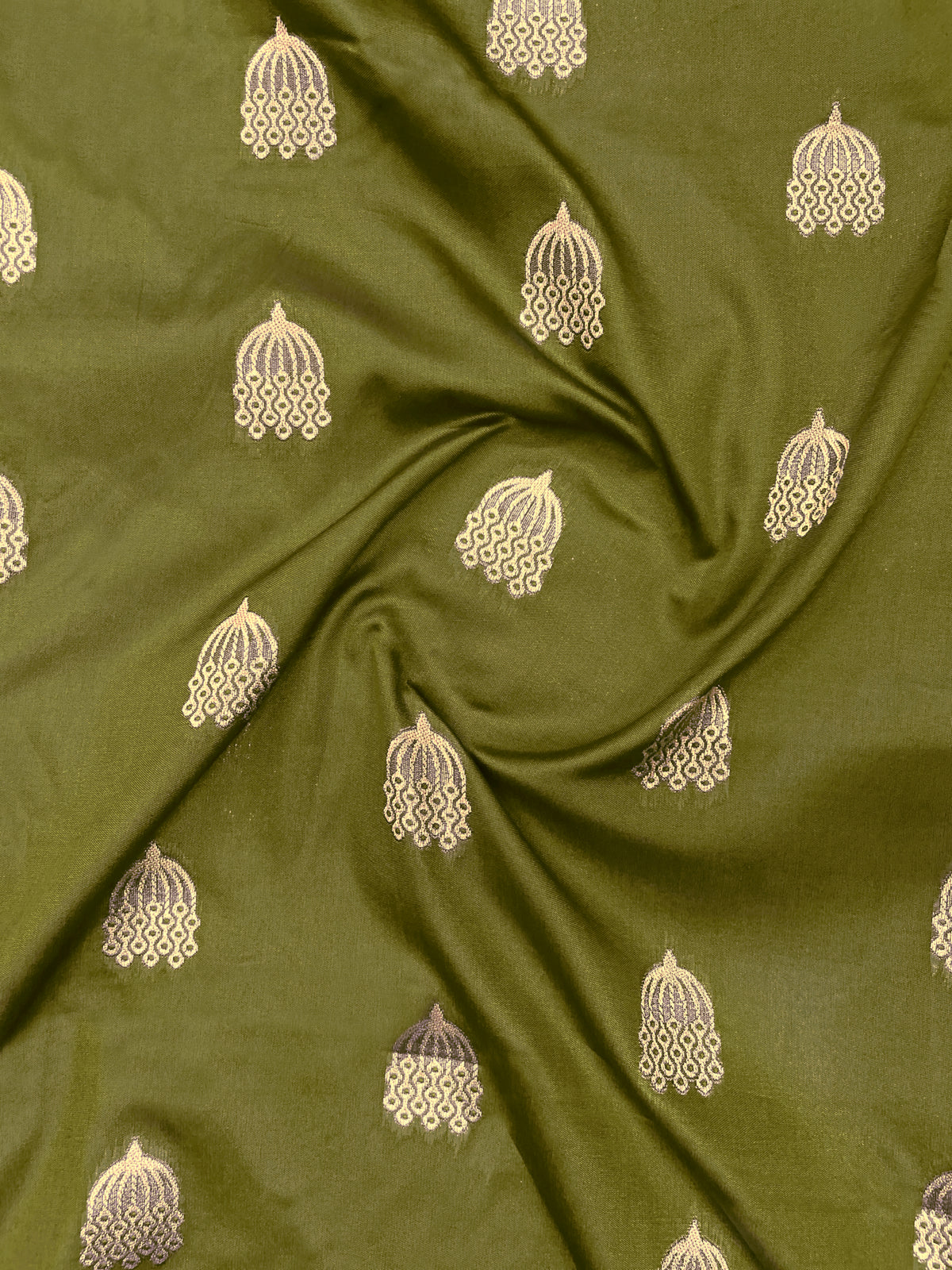 Olive Green & Antique Gold Zari Woven Jacquard Silk Saree with Blouse Piece