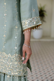 Designer Sage Green Chinon Kurti Sharara Dupatta Set