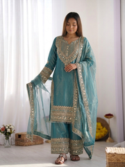 FAOTIVO Fendy Silk Kurti Sharara Dupatta Set