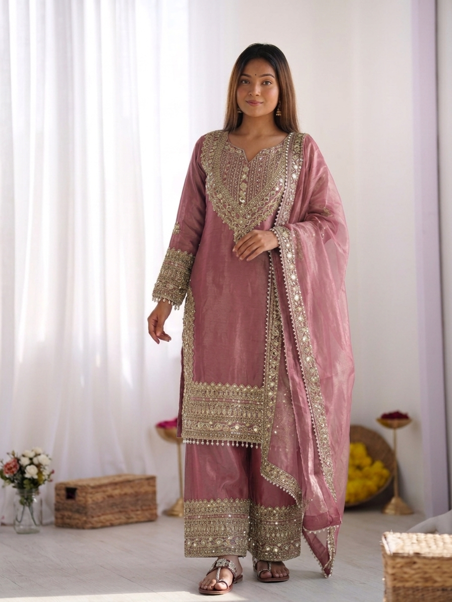 FAOTIVO Fendy Silk Kurti Sharara Dupatta Set