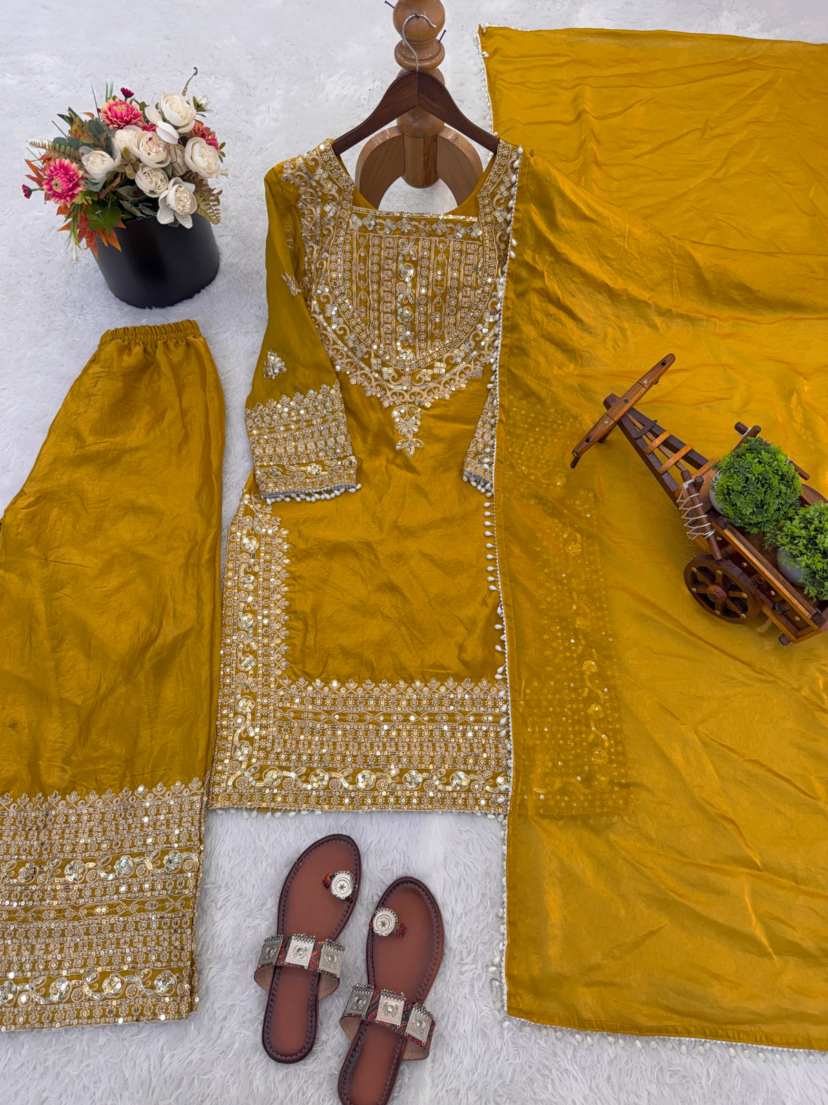 FAOTIVO Fendy Silk Kurti Sharara Dupatta Set