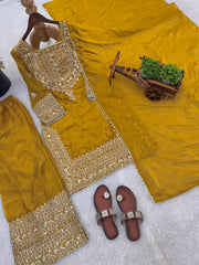 FAOTIVO Fendy Silk Kurti Sharara Dupatta Set