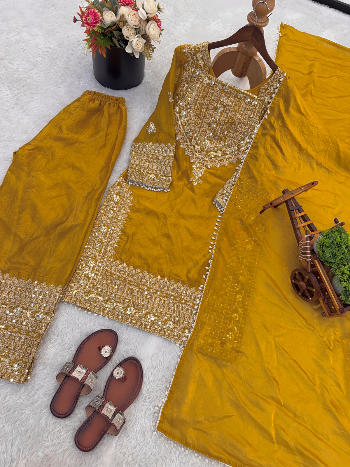 FAOTIVO Fendy Silk Kurti Sharara Dupatta Set