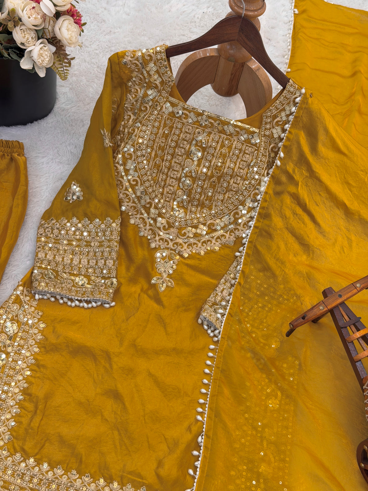 FAOTIVO Fendy Silk Kurti Sharara Dupatta Set