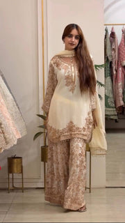 Designer Faux Georgette Heavy Embroidered Sequin Work 3 Piece Suit Set