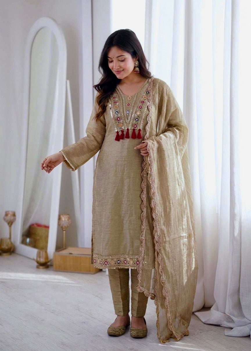 Women’s Light Gold 3 Piece Festive Suit Set
