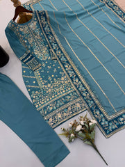Fox Georgette Embroidered 3 Piece Suit